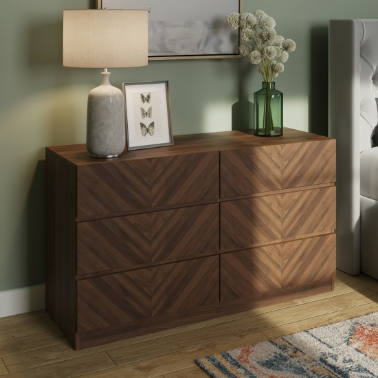 Product photograph of Ciana Wooden Chest Of 6 Drawers In Royal Walnut from Furniture in Fashion