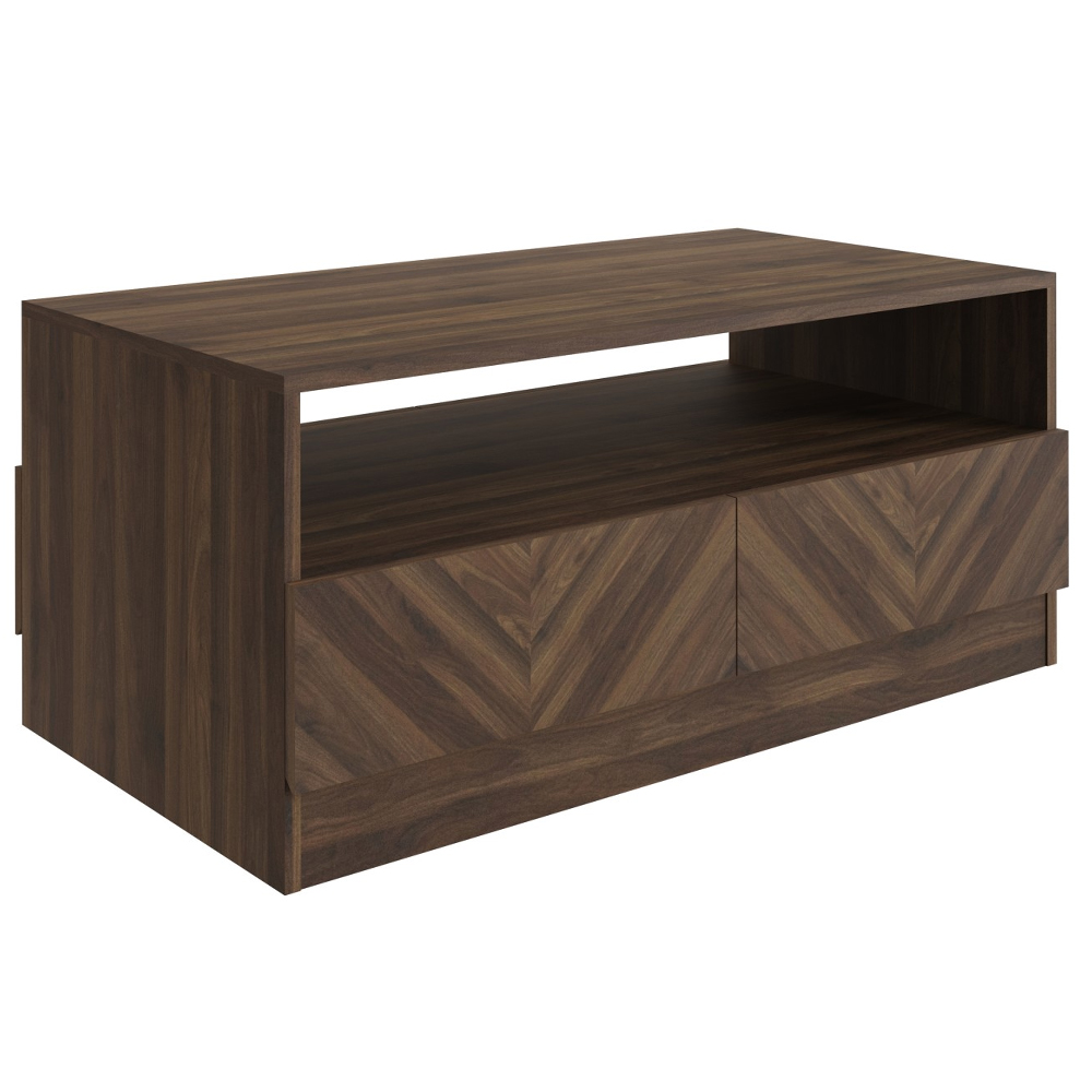 Ciana Wooden Coffee Table With 2 Drawers In Royal Walnut