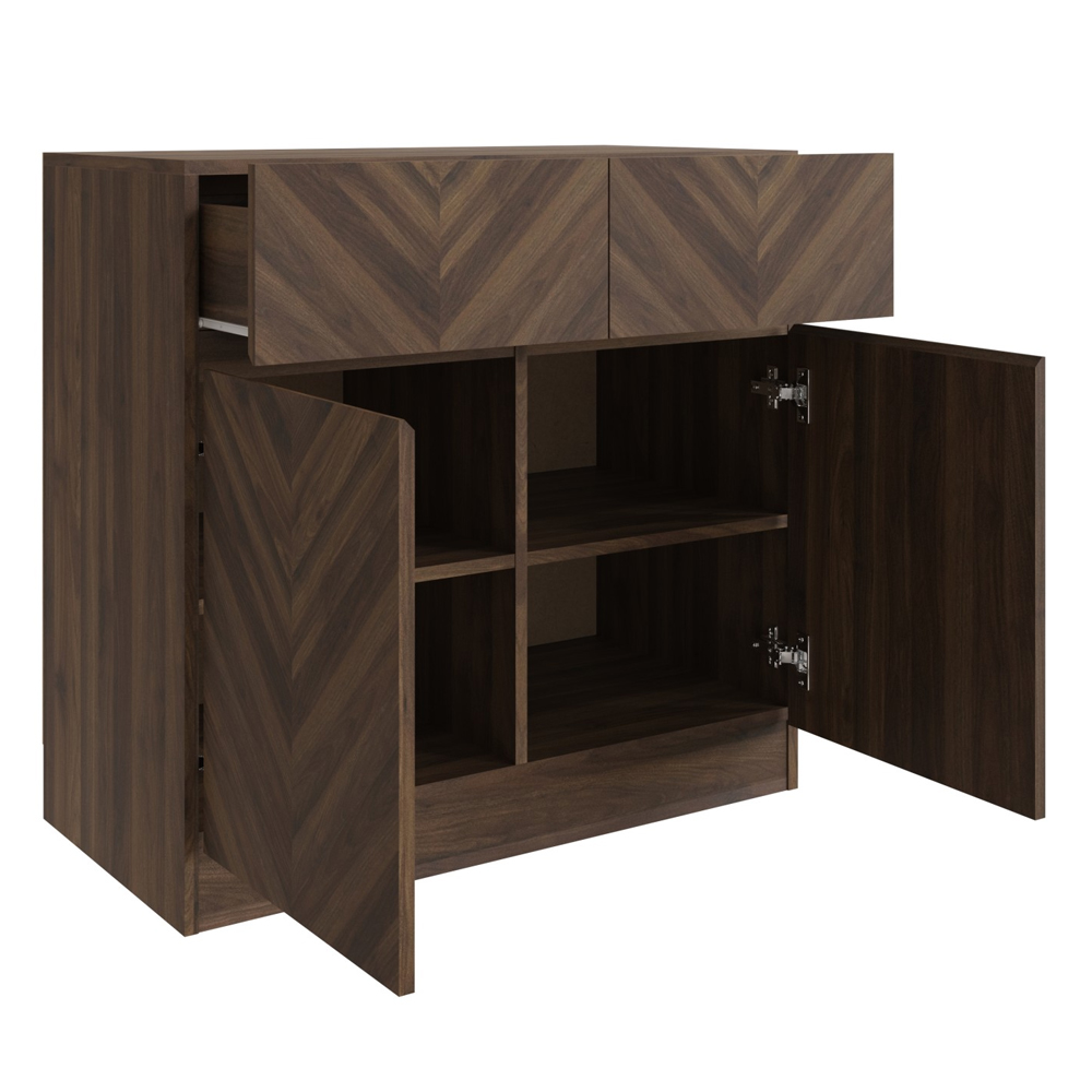 Ciana Wooden Sideboard With 2 Doors 2 Drawers In Royal Walnut