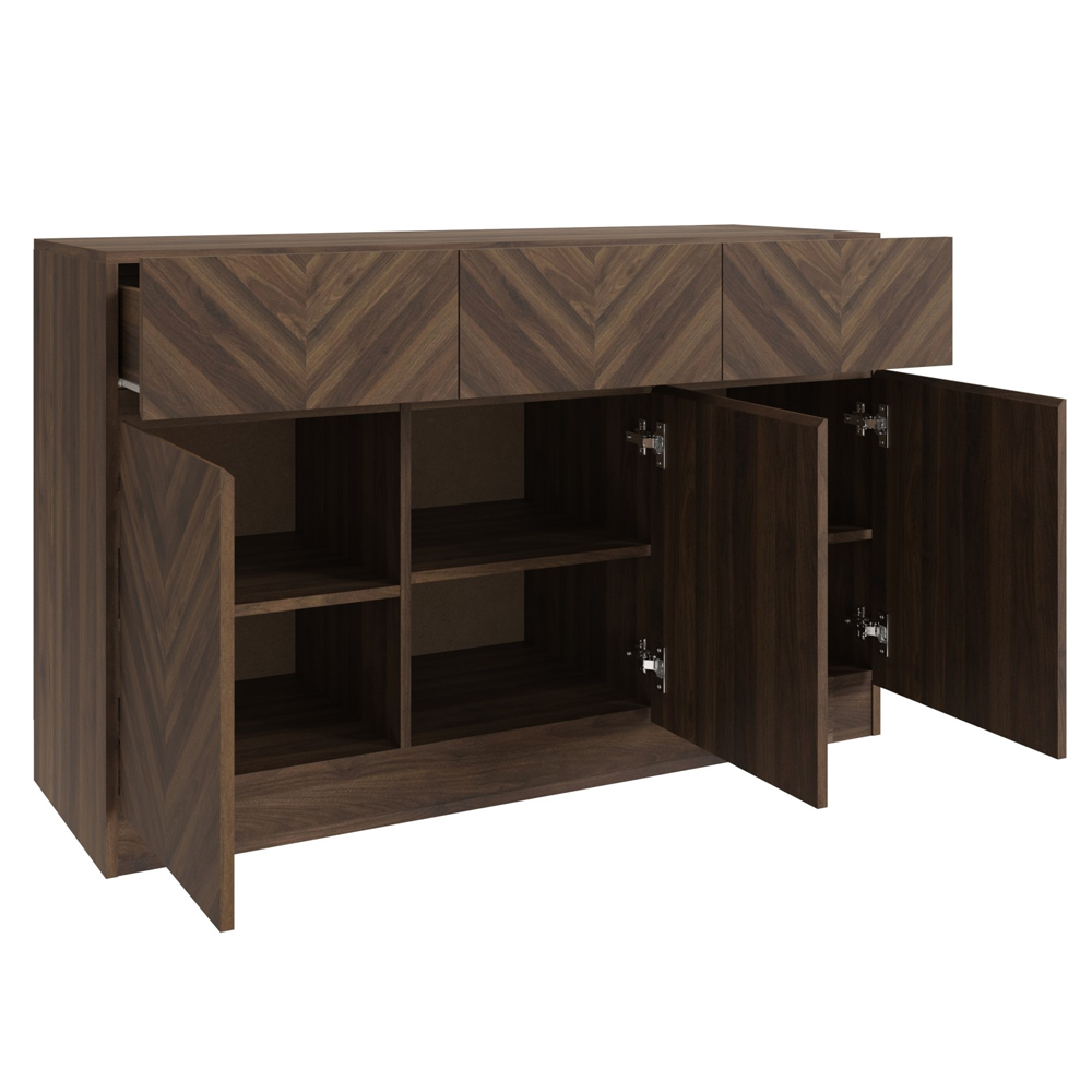 Ciana Wooden Sideboard With 3 Doors 3 Drawers In Royal Walnut