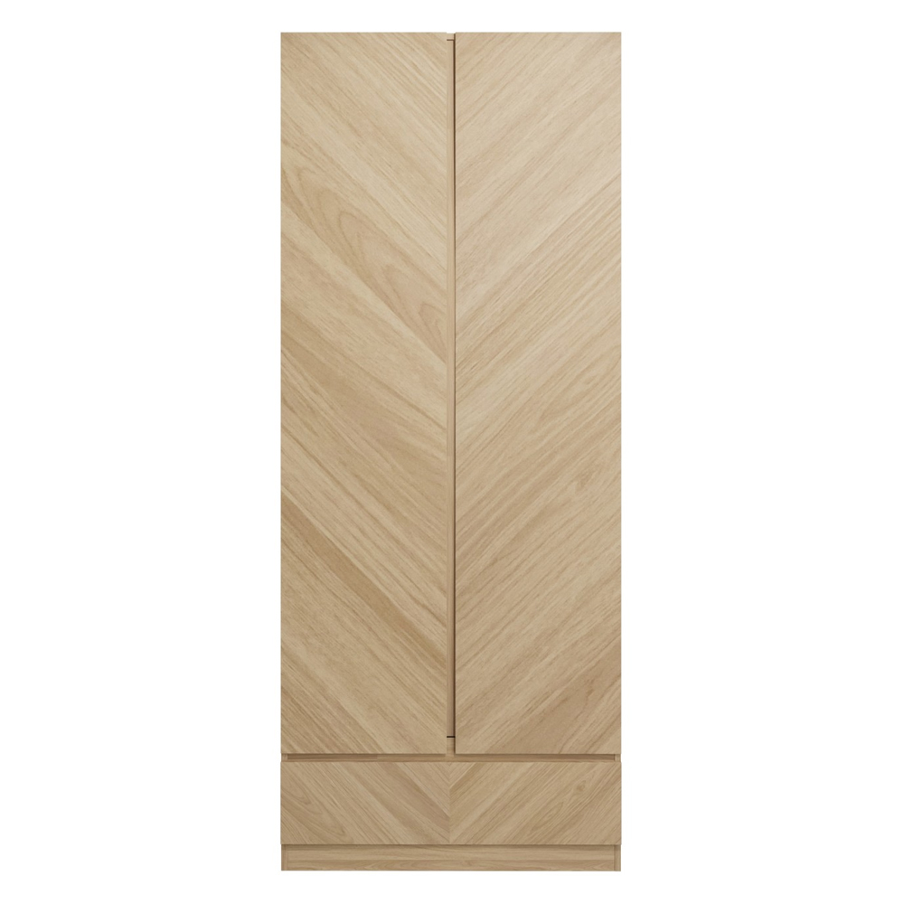 Ciana Wooden Wardrobe With 2 Doors 1 Drawer In Euro Oak