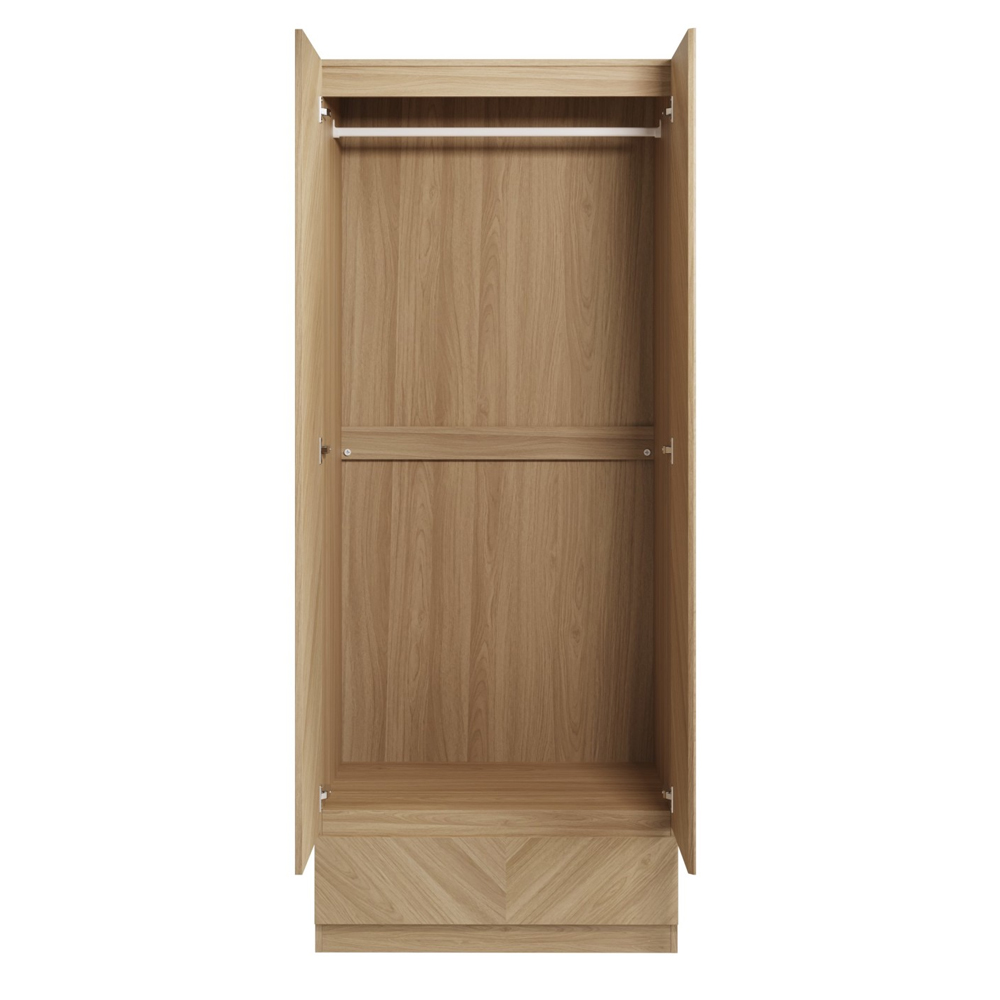 Ciana Wooden Wardrobe With 2 Doors 1 Drawer In Euro Oak