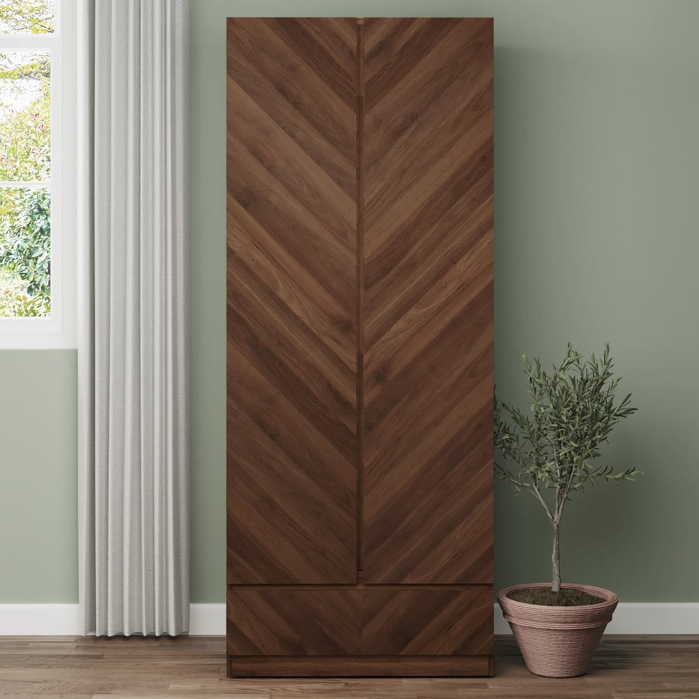 Ciana Wooden Wardrobe With 2 Doors 1 Drawer In Royal Walnut
