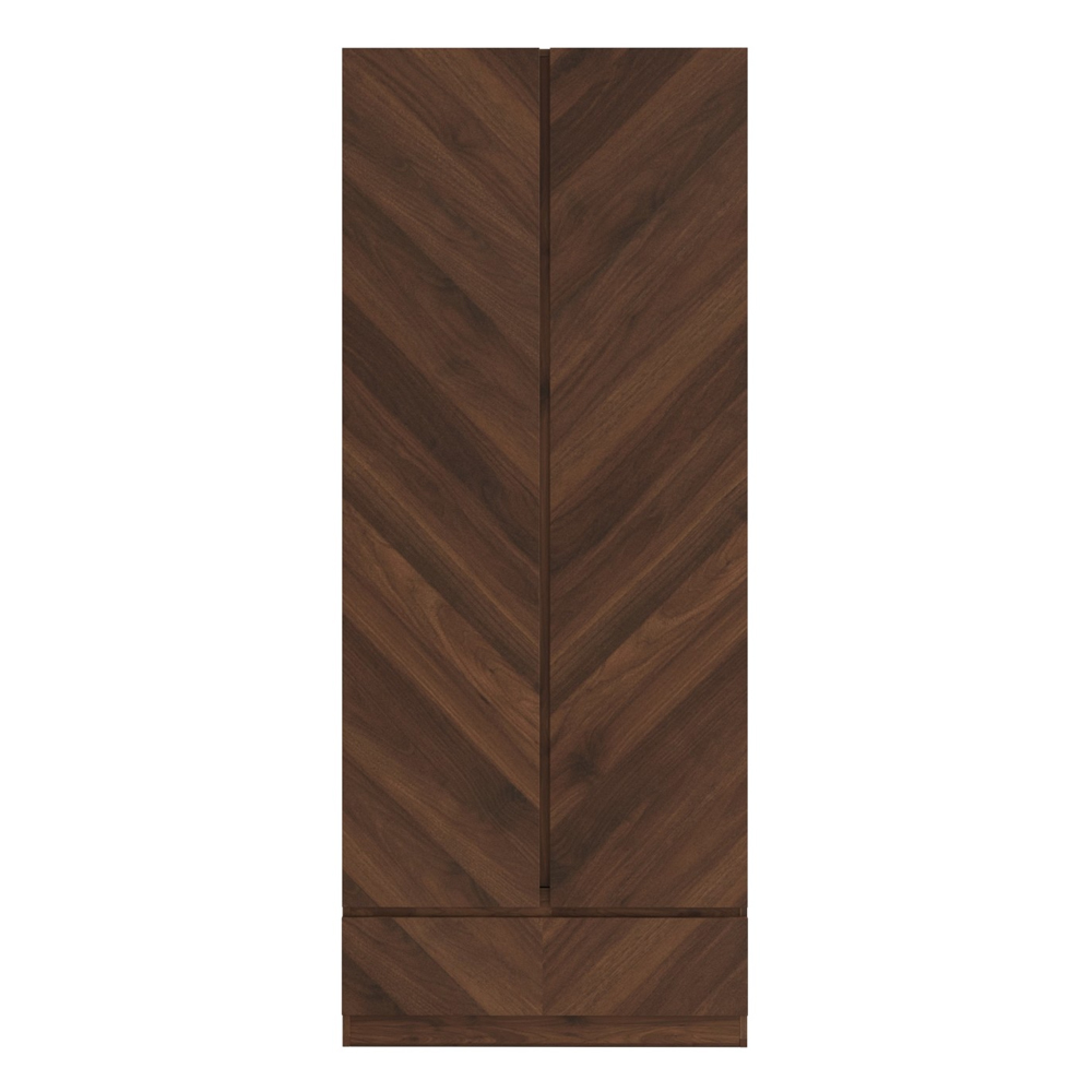 Ciana Wooden Wardrobe With 2 Doors 1 Drawer In Royal Walnut