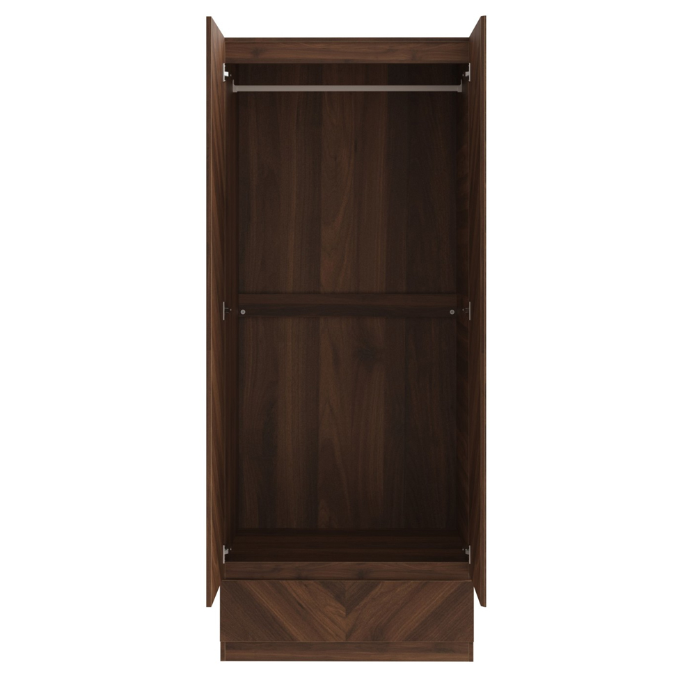Ciana Wooden Wardrobe With 2 Doors 1 Drawer In Royal Walnut
