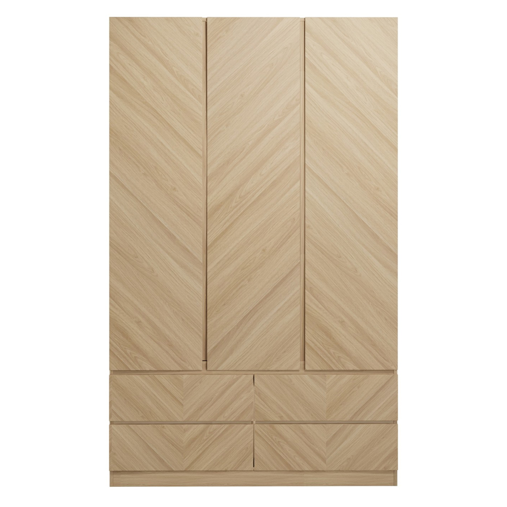 Ciana Wooden Wardrobe With 3 Doors 4 Drawers In Euro Oak