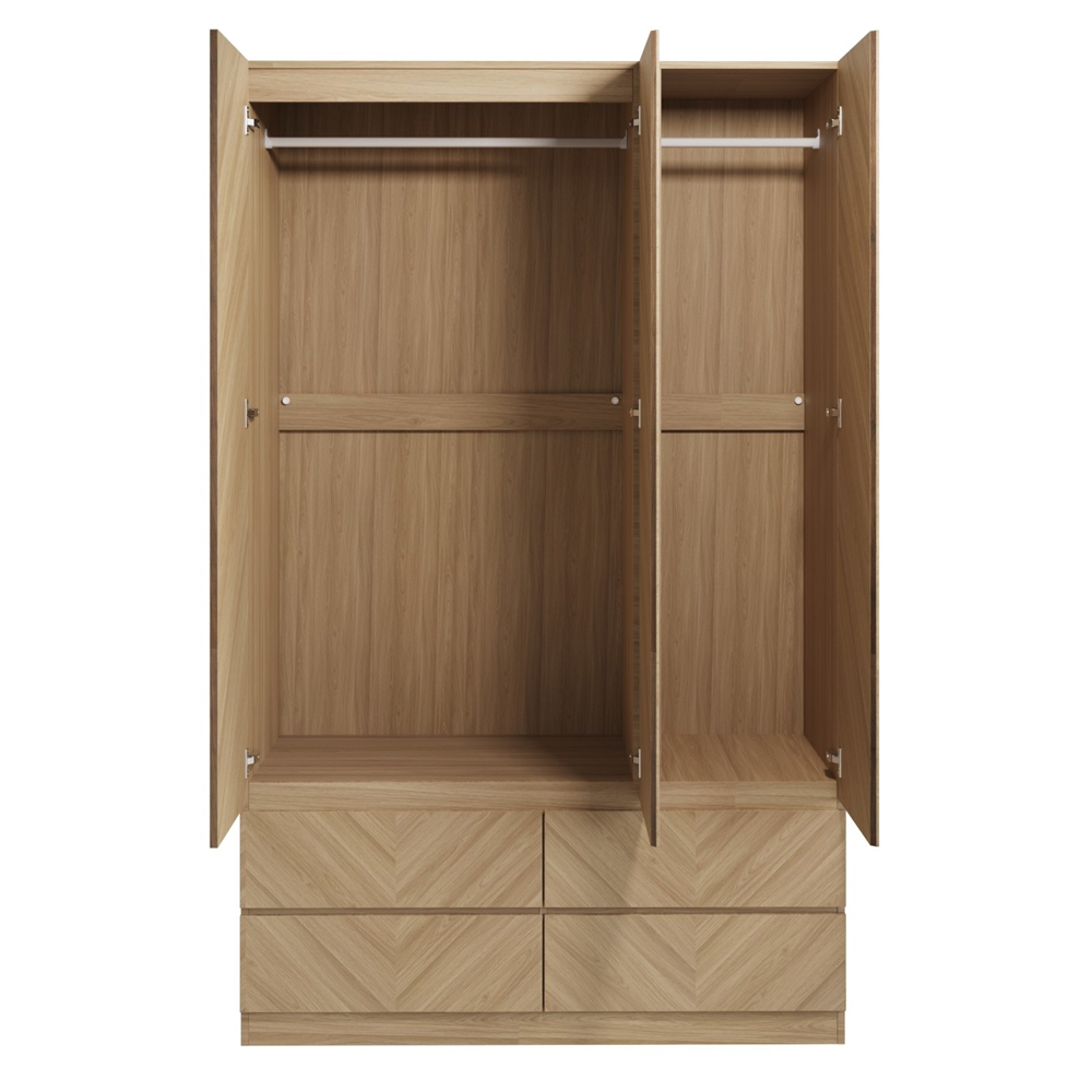 Ciana Wooden Wardrobe With 3 Doors 4 Drawers In Euro Oak