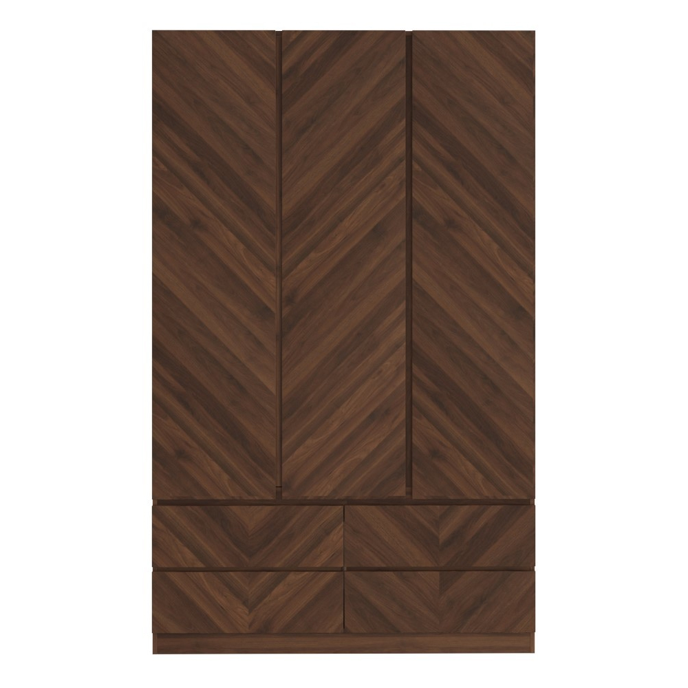 Ciana Wooden Wardrobe With 3 Doors 4 Drawers In Royal Walnut