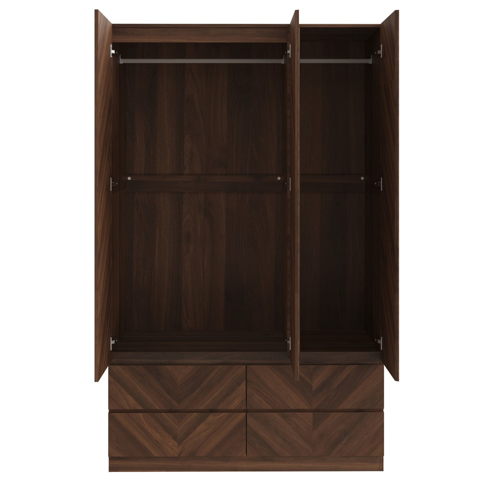 Ciana Wooden Wardrobe With 3 Doors 4 Drawers In Royal Walnut