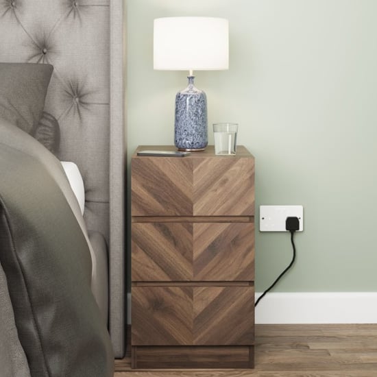 Cianna Wooden Bedside Cabinet With 3 Drawers In Royal Walnut