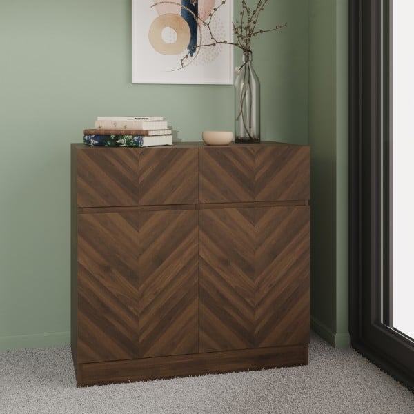 Cianna Wooden Sideboard With 2 Doors 2 Drawers In Royal Walnut