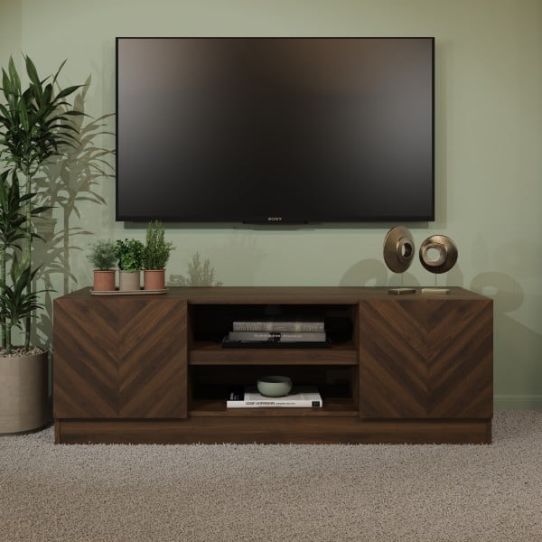 Cianna Wooden TV Stand With 2 Doors In Royal Walnut