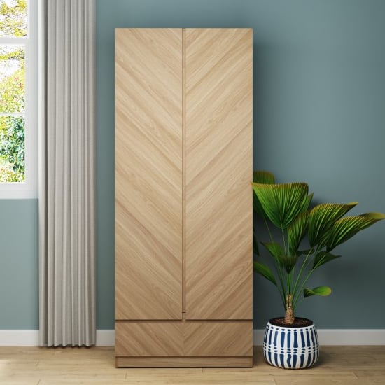 Product photograph of Cianna Wooden Wardrobe With 2 Doors 1 Drawer In Euro Oak from Furniture in Fashion