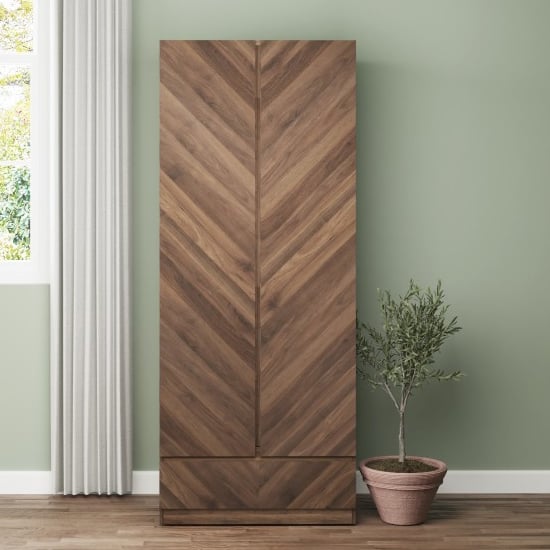 Product photograph of Cianna Wooden Wardrobe With 2 Doors 1 Drawer In Royal Walnut from Furniture in Fashion