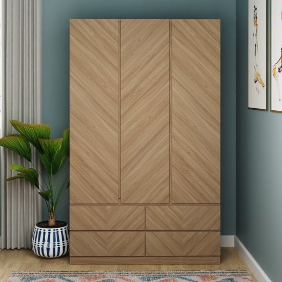 Product photograph of Cianna Wooden Wardrobe With 3 Doors 4 Drawers In Euro Oak from Furniture in Fashion
