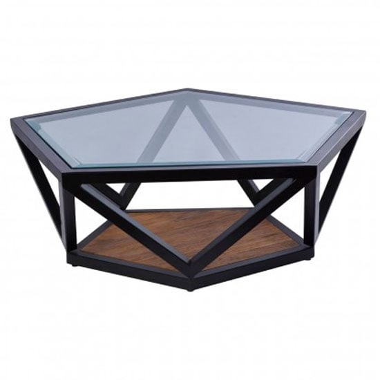Ciao Clear Glass Top Pentagon Coffee Table With Black Metal Base