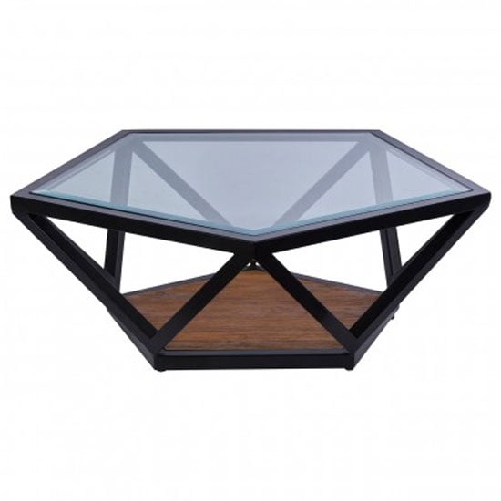 Photo of Ciao clear glass top pentagon coffee table with black metal base