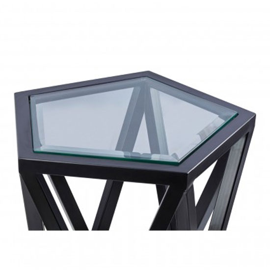 Ciao Clear Glass Top Pentagon Side Table With Black Metal Base