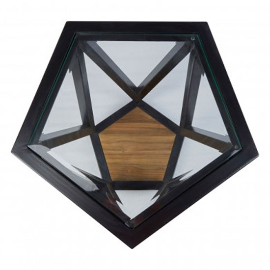 Ciao Clear Glass Top Pentagon Side Table With Black Metal Base