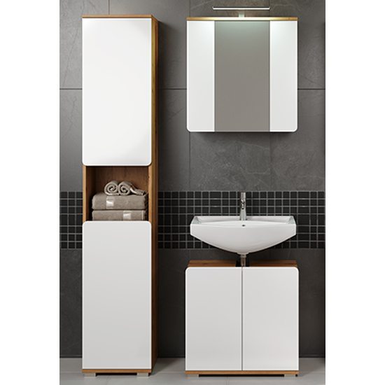 Read more about Ciara led white gloss bathroom furniture set 4 in artisan oak