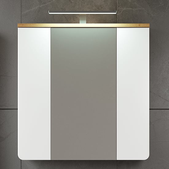 Ciara LED White Gloss Mirrored Bathroom Cabinet In Artisan Oak