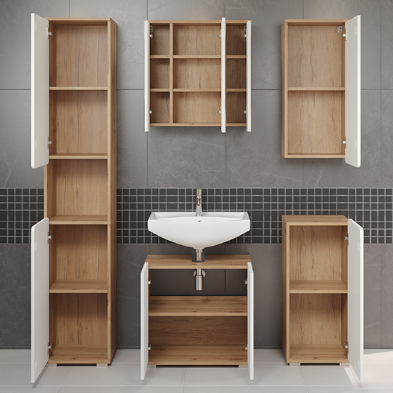 Ciara White Gloss Bathroom Furniture Set 1 In Artisan Oak FiF