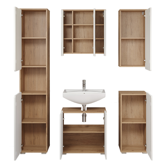 Ciara White Gloss Bathroom Furniture Set 1 In Artisan Oak FiF