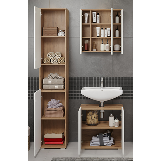 Ciara White Gloss Bathroom Furniture Set 4 In Artisan Oak Furniture