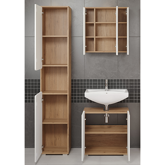 Ciara White Gloss Bathroom Furniture Set 4 In Artisan Oak Furniture