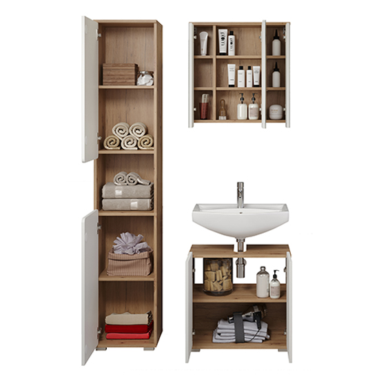 Ciara White Gloss Bathroom Furniture Set 4 In Artisan Oak Furniture