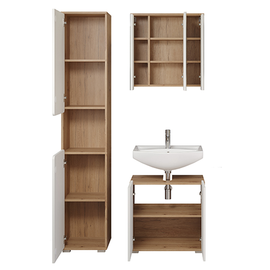 Ciara White Gloss Bathroom Furniture Set 4 In Artisan Oak Furniture