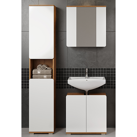 Ciara White Gloss Bathroom Furniture Set 4 In Artisan Oak