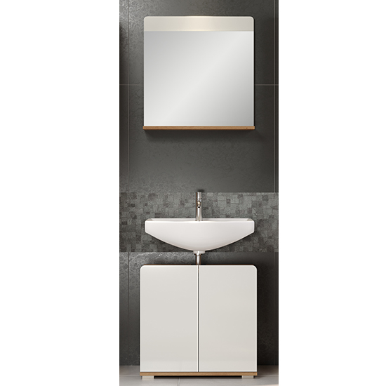 Photo of Ciara white gloss bathroom furniture set 5 in artisan oak