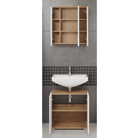 Ciara White Gloss Bathroom Furniture Set 6 In Artisan Oak Furniture