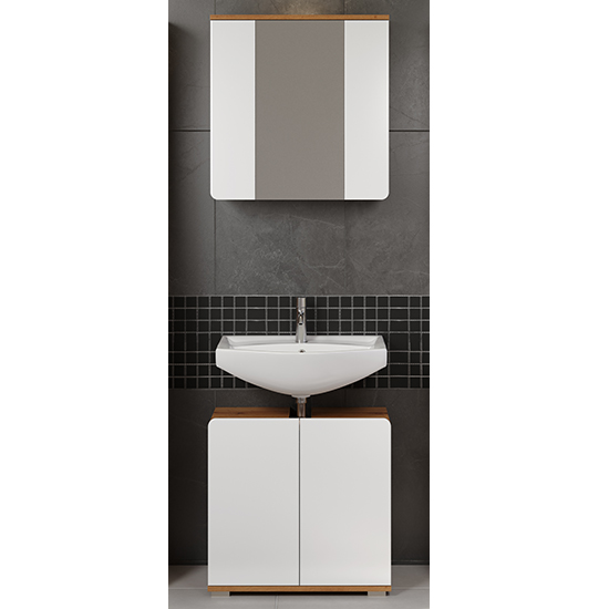 Photo of Ciara white gloss bathroom furniture set 6 in artisan oak