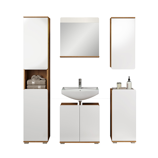 Ciara White Gloss Bathroom Furniture Set In Artisan Oak FiF