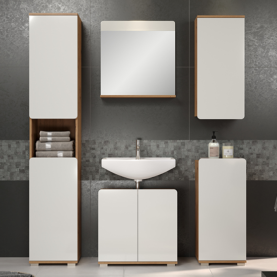 Product photograph of Ciara White Gloss Bathroom Furniture Set In Artisan Oak from Furniture in Fashion