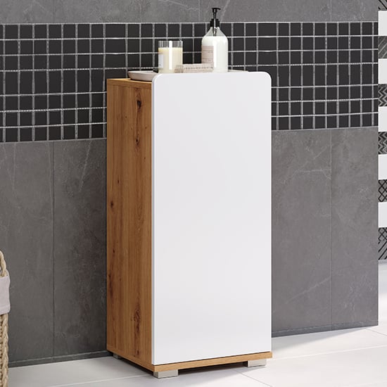 Ciara White Gloss Floor Bathroom Storage Cabinet In Artisan Oak_2