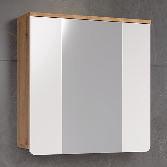 Ciara White Gloss Mirrored Bathroom Cabinet In Artisan Oak_2