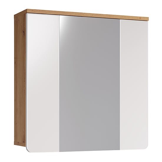 Ciara White Gloss Mirrored Bathroom Cabinet In Artisan Oak_4