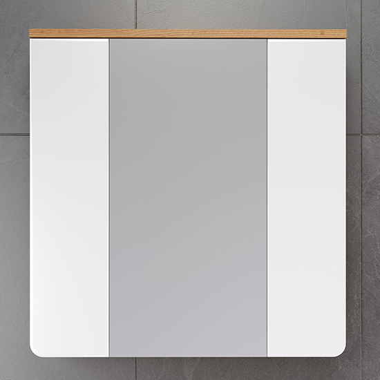 Photo of Ciara white gloss mirrored bathroom cabinet in artisan oak