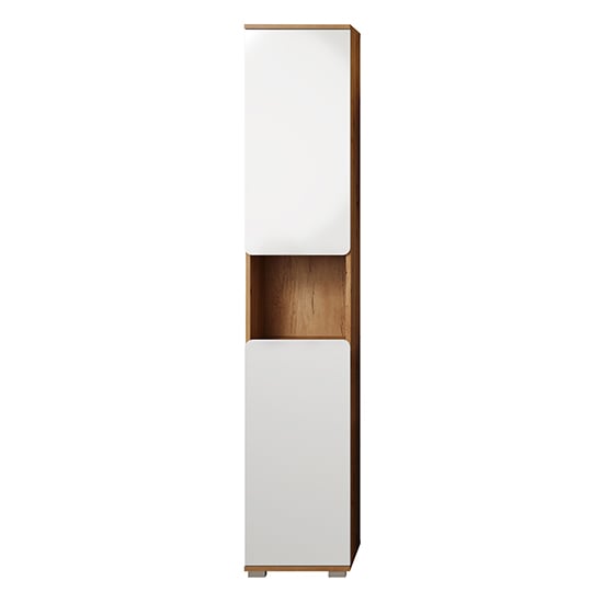 Ciara White Gloss Tall Bathroom Storage Cabinet In Artisan Oak_5