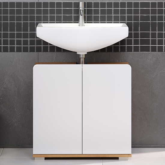 Read more about Ciara white gloss vanity unit in artisan oak