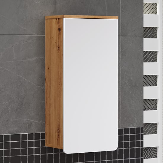 Ciara White Gloss Wall Bathroom Storage Cabinet In Artisan Oak_2
