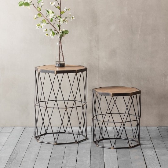 Ciara Set Of 2 Side Tables In Wooden Top With Metal Frame