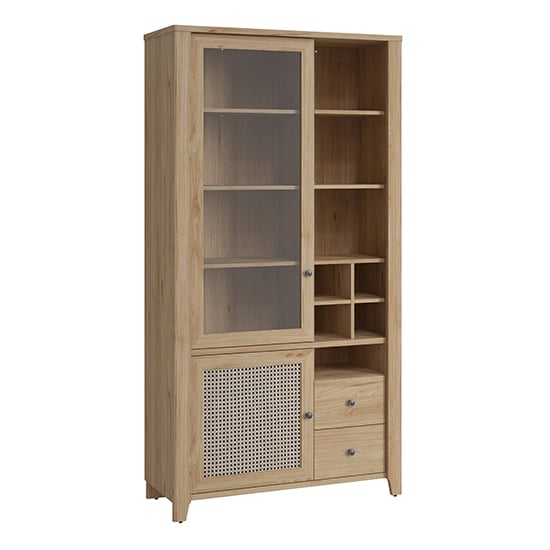 Product photograph of Cicero Display Cabinet With 2 Door 2 Drawer In Oak Rattan Effect from Furniture in Fashion