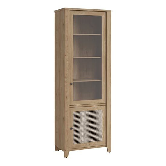 Product photograph of Cicero Display Cabinet With 2 Door In Oak And Rattan Effect from Furniture in Fashion