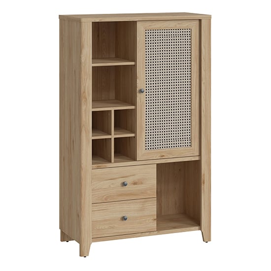 Read more about Cicero highboard with 1 door 2 drawer in oak and rattan effect