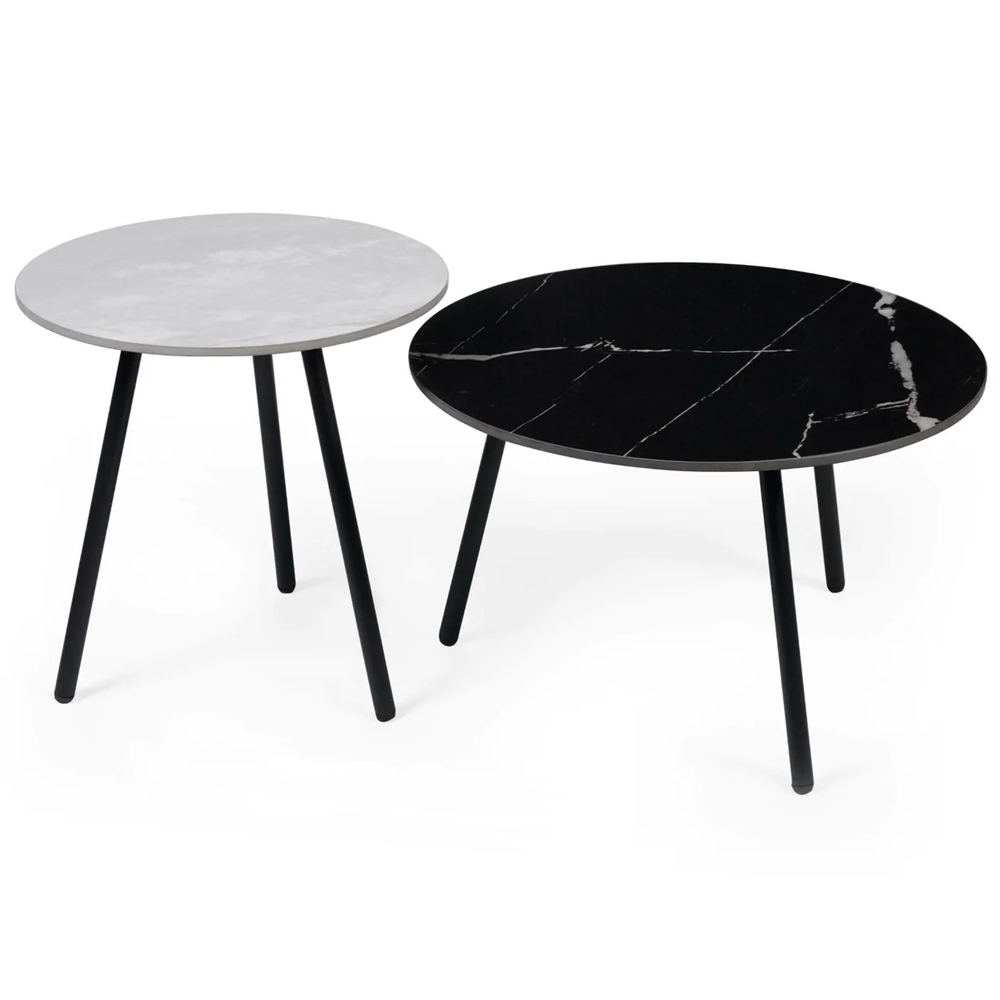 Cicero Sintered Stone Marble Effect Tops Nesting Side Tables - Black And White