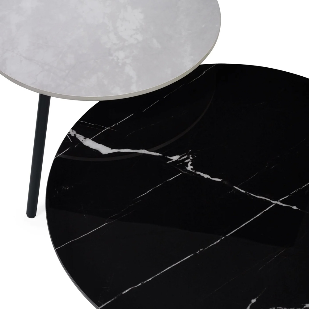 Cicero Sintered Stone Marble Effect Tops Nesting Side Tables - Black And White